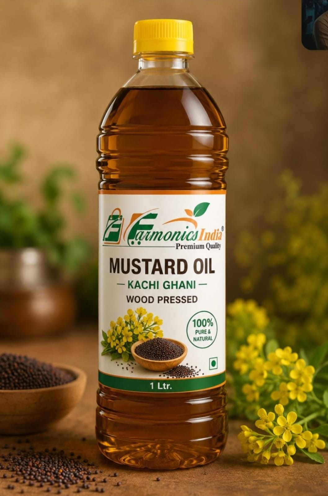 Farmonics India Mustard Oil – Kachi Ghani Wood Pressed (1 Ltr.)